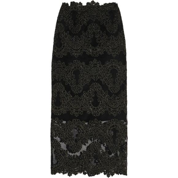 Sandro Rococo Metallic Guipure Lace Black Midi Skirt Size L - Picture 1 of 13